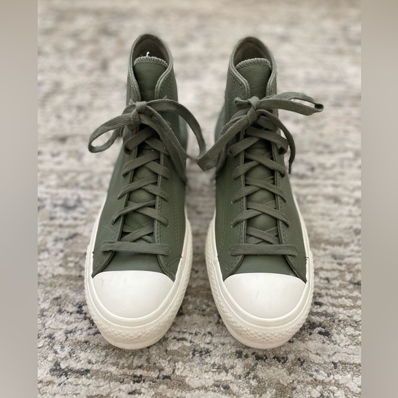 Converse High Top Green Leather Lift Platform Hi Womens size 7 - Picture 3 of 8